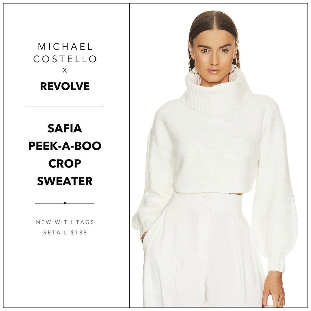Michael Costello x Revolve Safia Peek-a-Boo Crop Sweater Womens Small Ivory NWT
